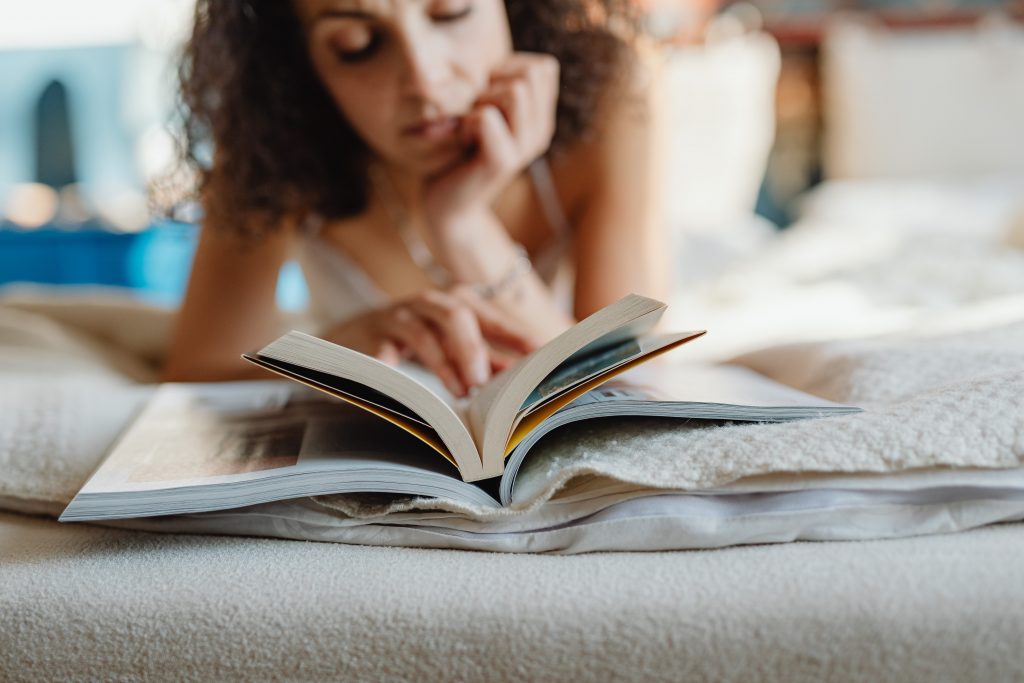 a woman reading a book